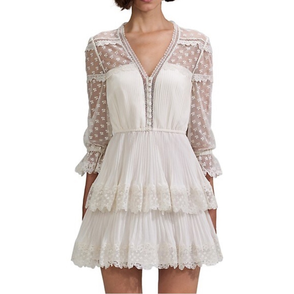 SELF-PORTRAIT Chiffon Lace Tiered Mini Dress